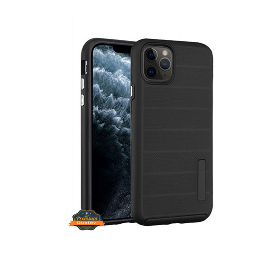 For Apple iPhone 11 (6.1") Texture Brushed Line Shockproof Rugged Shield Non-Slip Hybrid Dual Layers Soft TPU + Hard PC Back Black Phone Case Cover