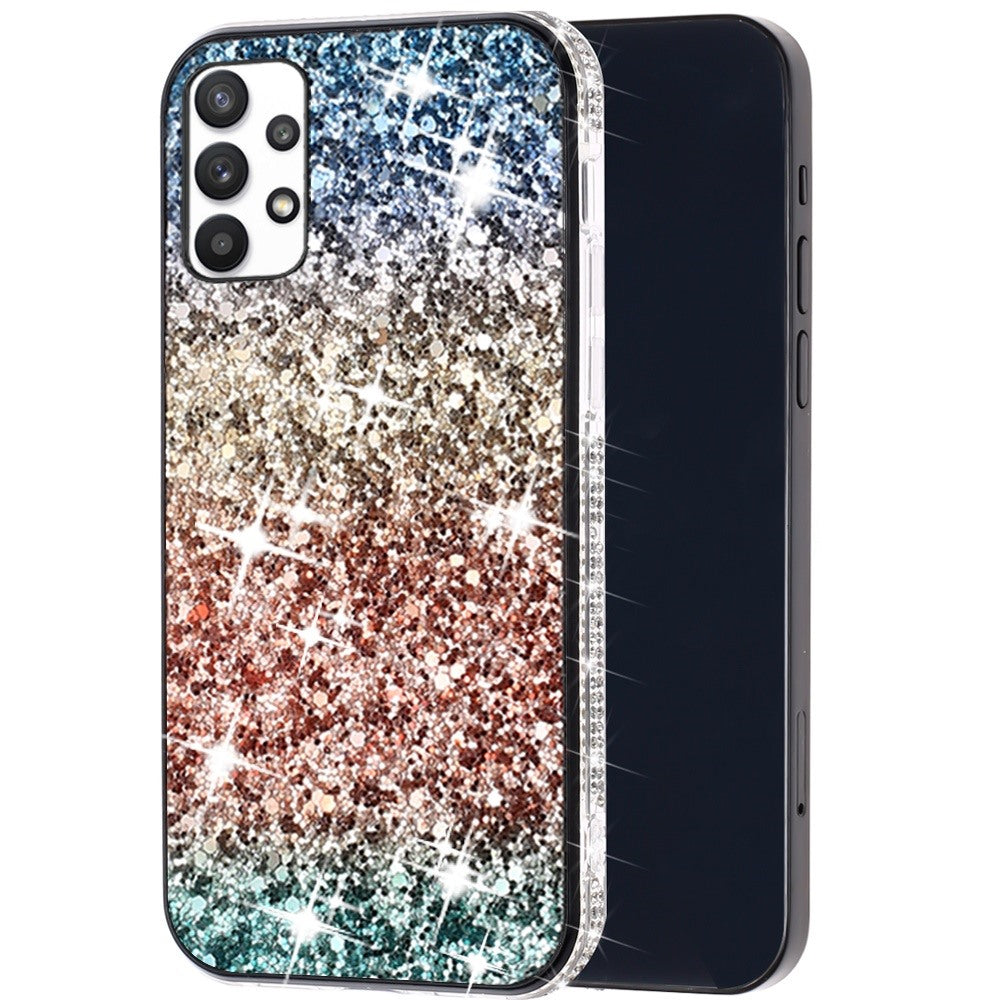 For Samsung Galaxy A33 5G Rhinestone Sparkling Rainbow Gradual Glitter Full Diamond Bling Protective Hybrid Rugged Slim Bumper  Phone Case Cover