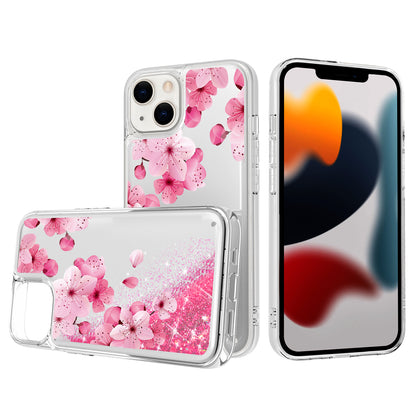 For Motorola Moto G Power 2022 Floral Design Quicksand Water Flowing Liquid Floating Sparkle Glitter Bling Flower Fashion Hybrid Hard  Phone Case Cover