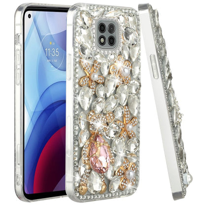 For Samsung Galaxy S22 Bling Clear Crystal 3D Full Diamonds Luxury Sparkle Rhinestone Hybrid TPU Protective Silver Panda Floral Phone Case Cover