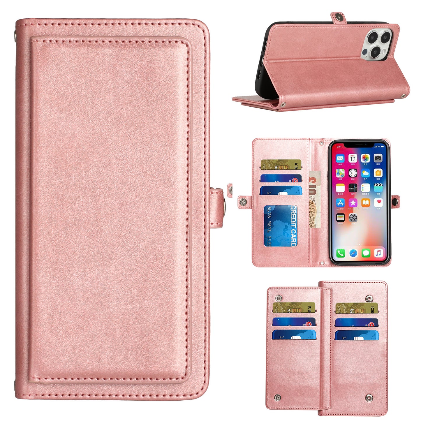 For Motorola Moto Edge 2022 Luxury 9 ID Cash Credit Card Slots Carrying Pouch Folio Flip PU Leather Lanyard & Kickstand  Phone Case Cover