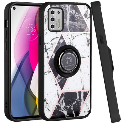 For Samsung Galaxy A13 4G 2022 Marble Design with Magnetic Ring Kickstand Holder Hybrid TPU Hard PC Shockproof Armor Classy Black Phone Case Cover