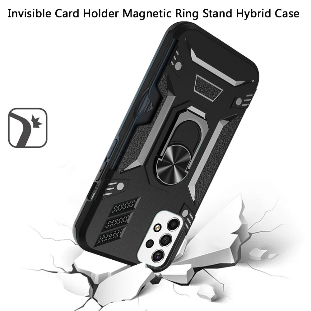 For Apple iPhone 11 (6.1") Wallet Case with Invisible Credit Card Holder, 3 in 1 Combo Holster Clip and Ring Kickstand Black Phone Case Cover