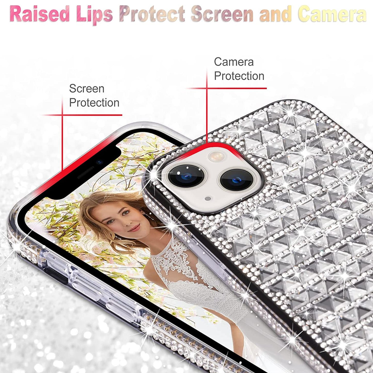 For Samsung Galaxy S22+ Plus Diamonds Sparkle 3D Crystal Glitter Bling Shiny Rhinestone Hybrid Bumper Protective  Phone Case Cover