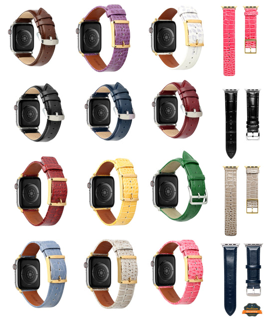 For Apple Watch Size 42/44/45mm Genuine Leather Replacement Band Strap Hybrid Wristbands Design Gold Buckle for iWatch Series 7/SE/6/5/4/3/2/1  Phone Case Cover