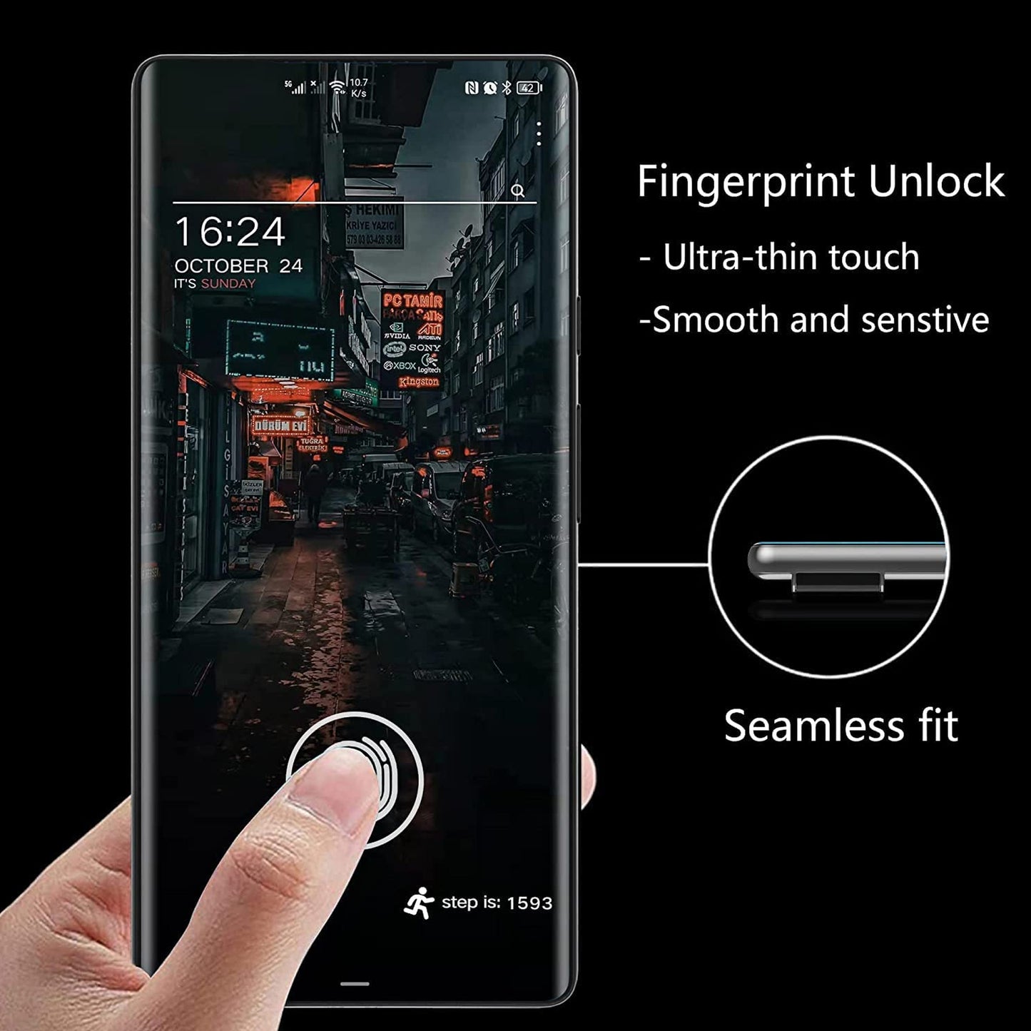 For Samsung Galaxy S22 Ultra Premium Tempered Glass Screen Protector Designed to allow full functionality Fingerprint Unlock 3D Curved Edge Glass Full coverage Clear Black Screen Protector