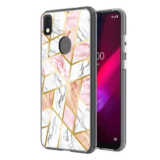 For T-mobile TCL Revvl 4 Stylish Design Hybrid Rubber TPU Hard PC Shockproof Armor Rugged Slim Fit Pink Gray Marble Phone Case Cover