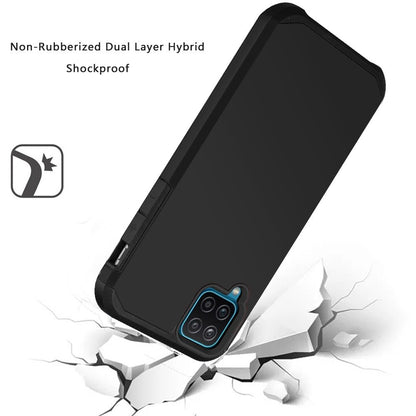 For Samsung Galaxy A12 5G Ultra Slim Heavy Duty [Dual Layer] Hybrid Shock Proof Protective Rugged Bumper Shell Hard PC + Rubber TPU Black Phone Case Cover