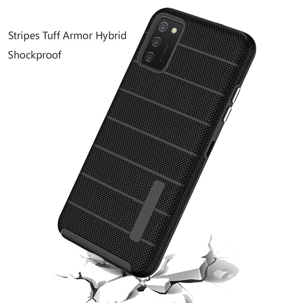 For Samsung Galaxy A02s Hybrid Tuff Armor Stripes Rugged Texture Rubber Dual Layers TPU+PC Scratch-Resistant Drop Protection  Phone Case Cover