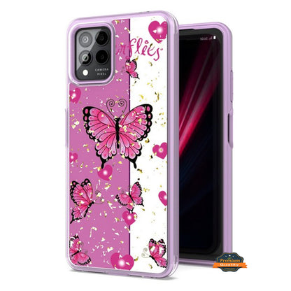 For T-Mobile Revvl 6 Pro 5G /Revvl 6 5G Pattern Design Bling Glitter Shockproof Hybrid Soft TPU Frame and Hard PC Back  Phone Case Cover