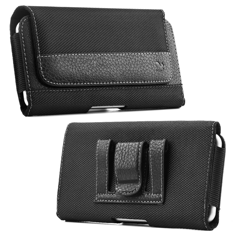 For Samsung Galaxy A23 5G Universal Premium Horizontal Leather Case Pouch Holster with Magnetic Closure Belt Clip & Belt Loops Holster [Black]